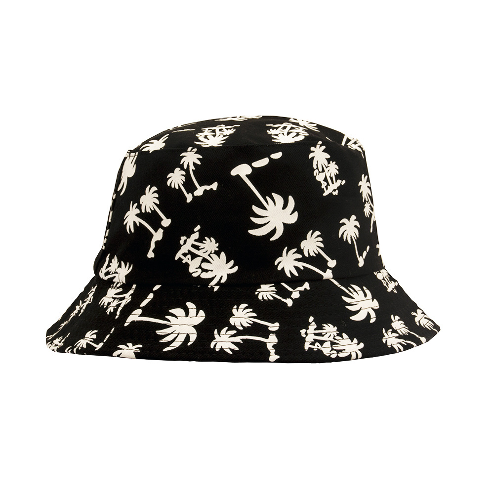 跨境渔夫帽男女士盆帽秋季韩版潮流学生可爱防晒帽子椰树双面帽子