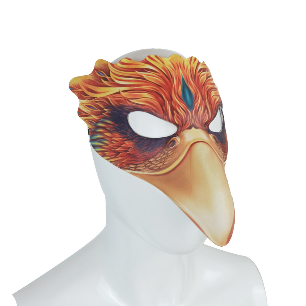 跨境货源现货万圣节狂欢节化妆舞会皮革印刷鸟类动物火凤凰面具