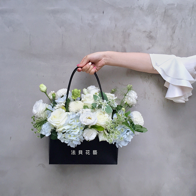 情人节手提花盒纸质花篮梯形长方形插花包装盒花店用资材鲜花礼盒