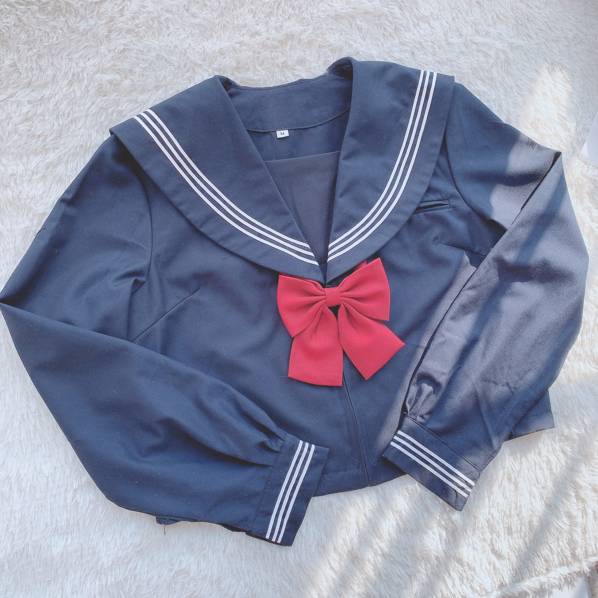 批发日系jk制服水手服全蓝白三本学生软妹绀色百褶裙套装现货