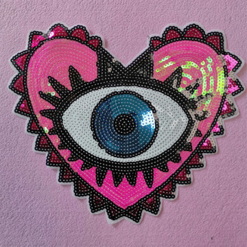 时尚爱心眼睛刺绣布贴绣花章亮片刺绣服装补丁diy加工