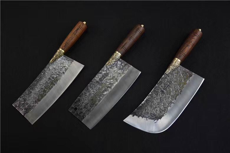 龙泉厂家手工刀锤纹一体锻打切片刀厨用持久锋利不锈钢刀家用菜刀