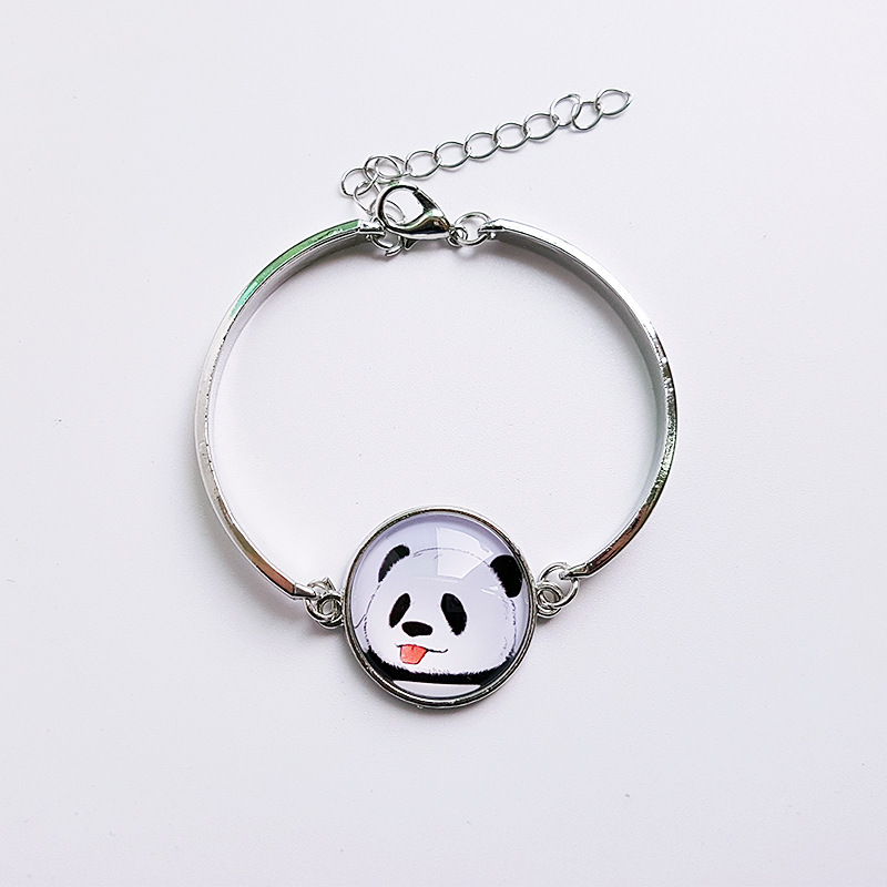 小熊猫国宝四川熊猫可爱卡通合金手镯手链银色手饰手环批发定制