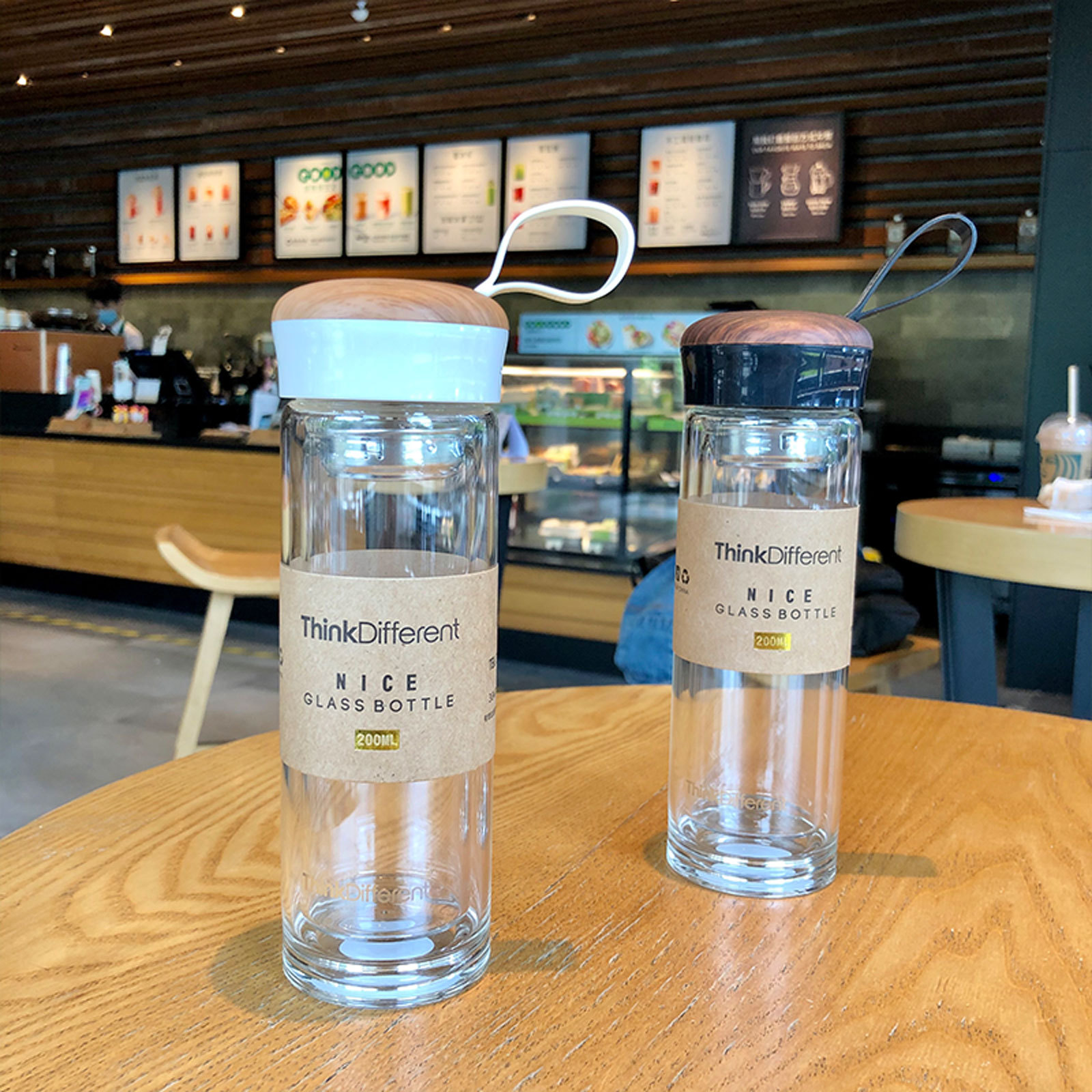 木纹双层玻璃杯男女便携可爱网红ins奈斯创意韩版学生水瓶泡茶杯