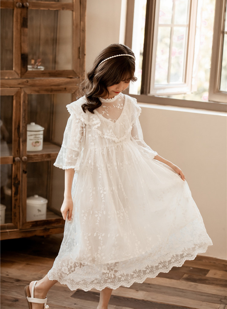 2020夏季新款公主裙 花边短袖女童蕾丝连衣裙中大儿童