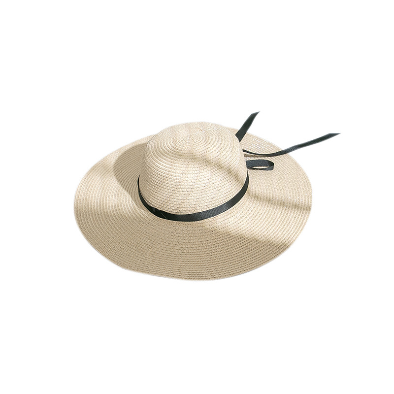 Summer Beach European and American Style Big Brim Bow Ribbon Women's Straw Hat Travel Vacation Foldable Beach Hat for Women