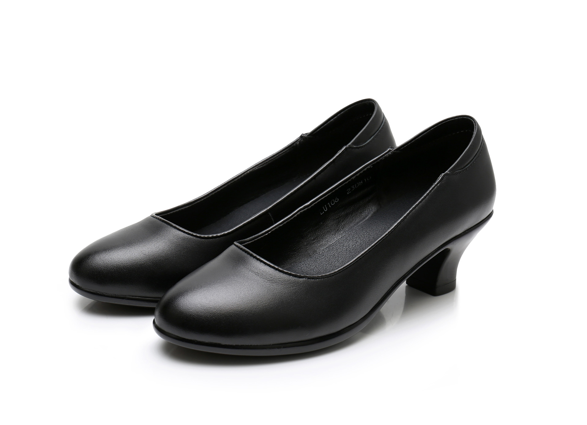 专注工作鞋30余年上班粗跟单鞋女真皮4cm黑色中跟职业女鞋工装鞋