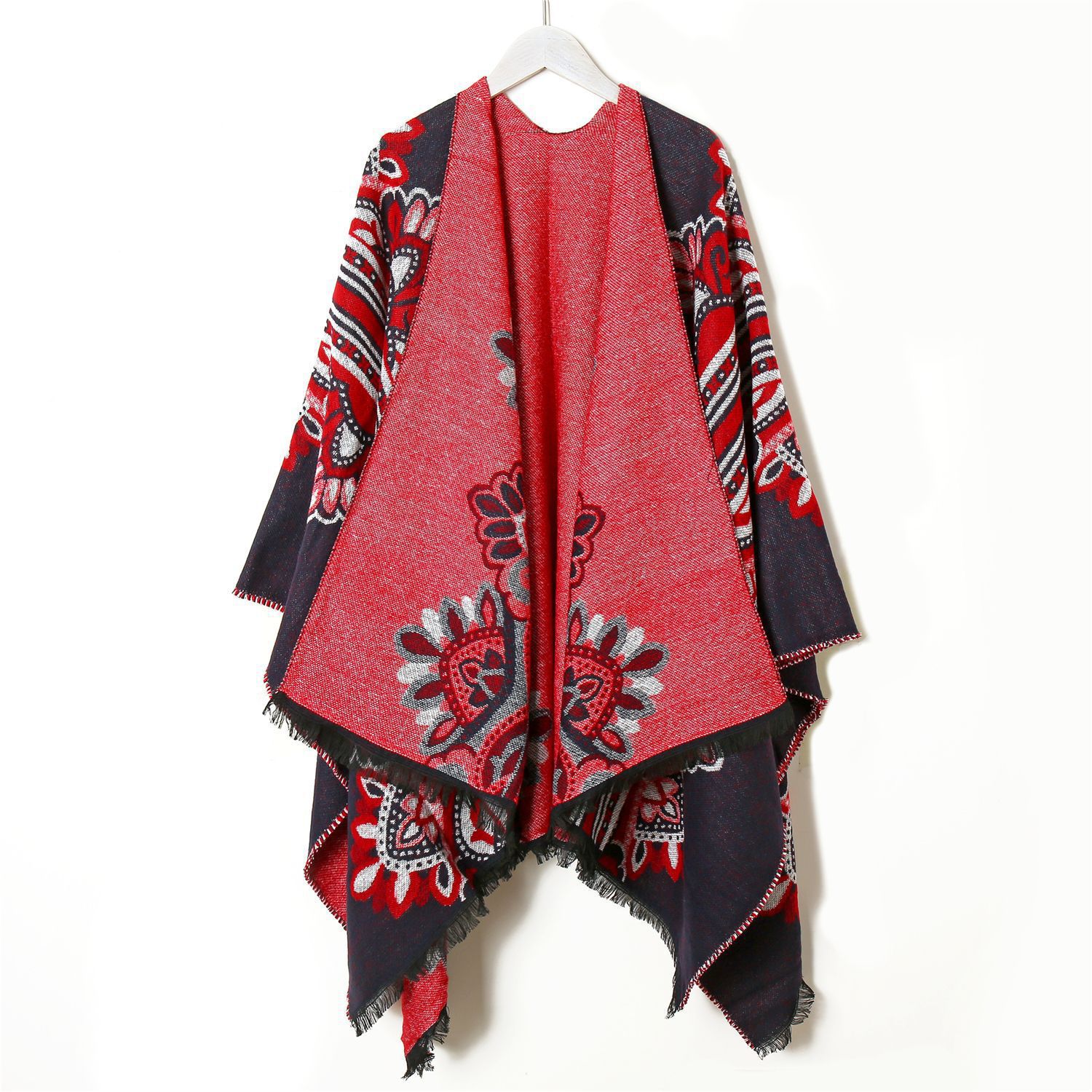 Red Ethnic Retro Style Warm Shawl Tibet Xinjiang Nepal Travel Multi-Purpose Scarf Cloak Female