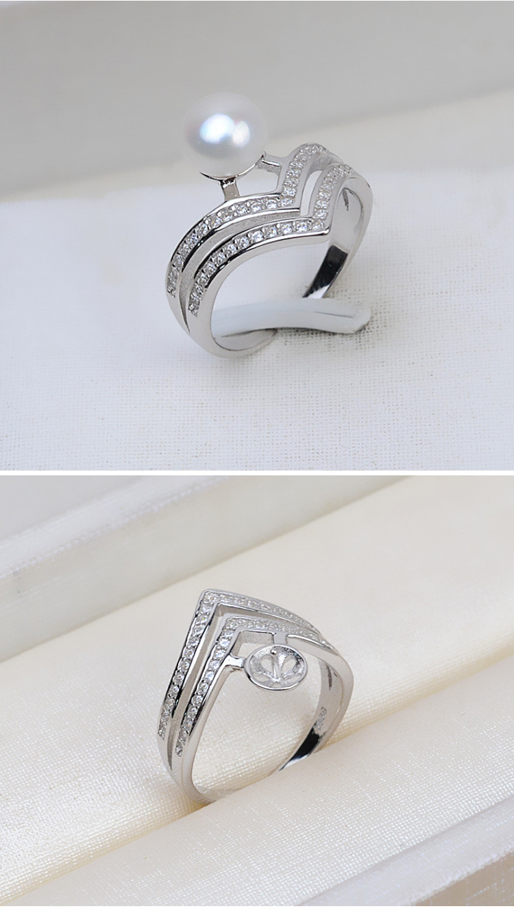 diy配件 s925银镀白金开口戒指 指环 珍珠空托240