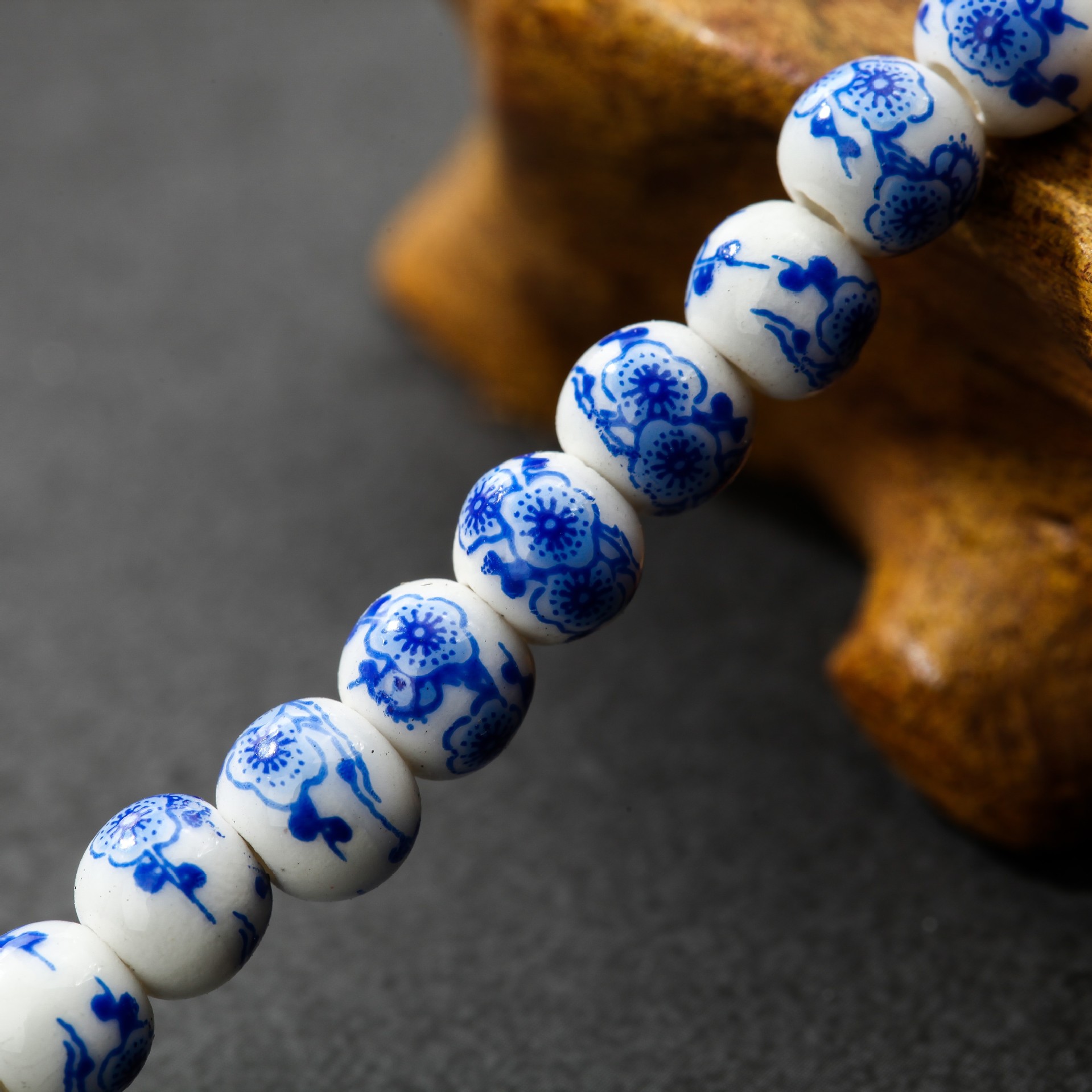 晗钰缘 圆形陶瓷珠子贴花珠散珠 青花瓷珠子 diy饰品配件手串配珠