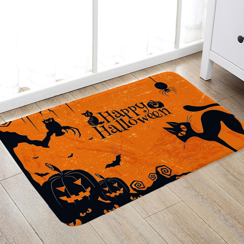Halloween New Flannel Printed Mat Halloween Kitchen Floor Mat Bathroom Non-Slip Mat Foot Mats Floor Mat