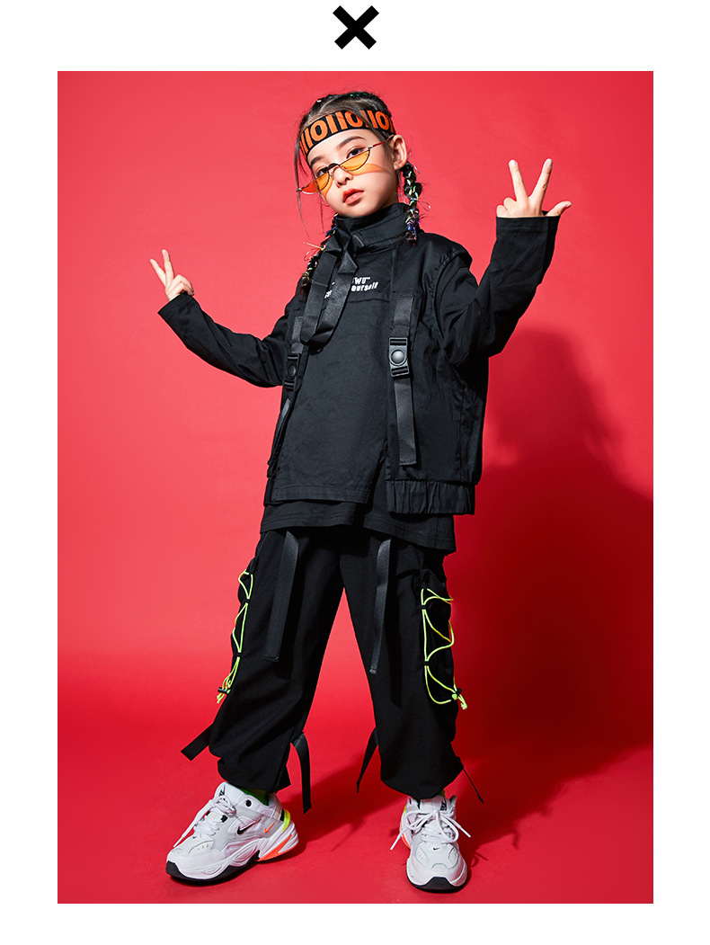 炫酷儿童街舞潮服hiphop套装男童嘻哈马甲童装帅气女童爵士舞服装