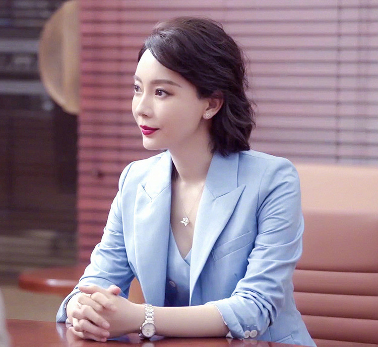 完美关系斯黛拉陈数同款蓝色西装外套ol修身职业三件套装小西服女