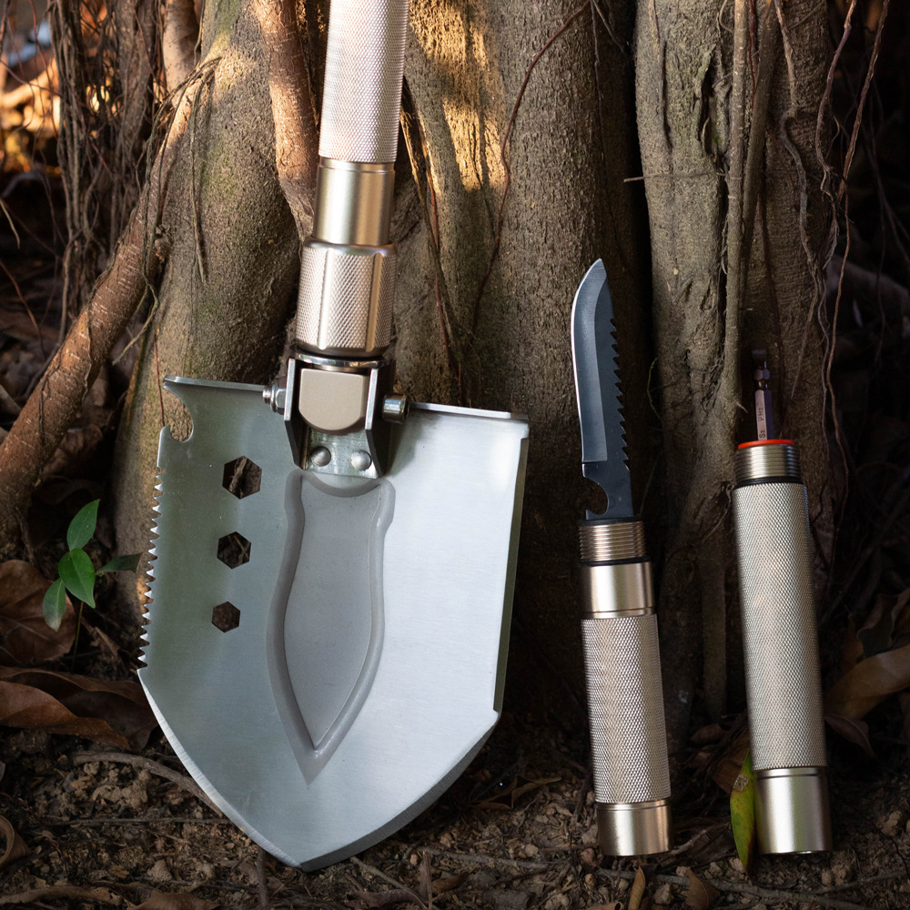 户外多功能军工铲子野外求生装备折叠拆卸兵工铲跨境货源工厂批发