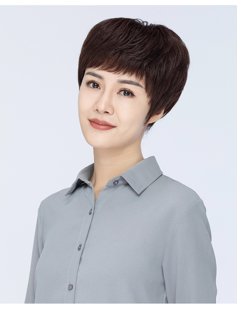 假发女短发时尚中老年全真人发时尚自然蓬松透气整顶妈妈发型发套