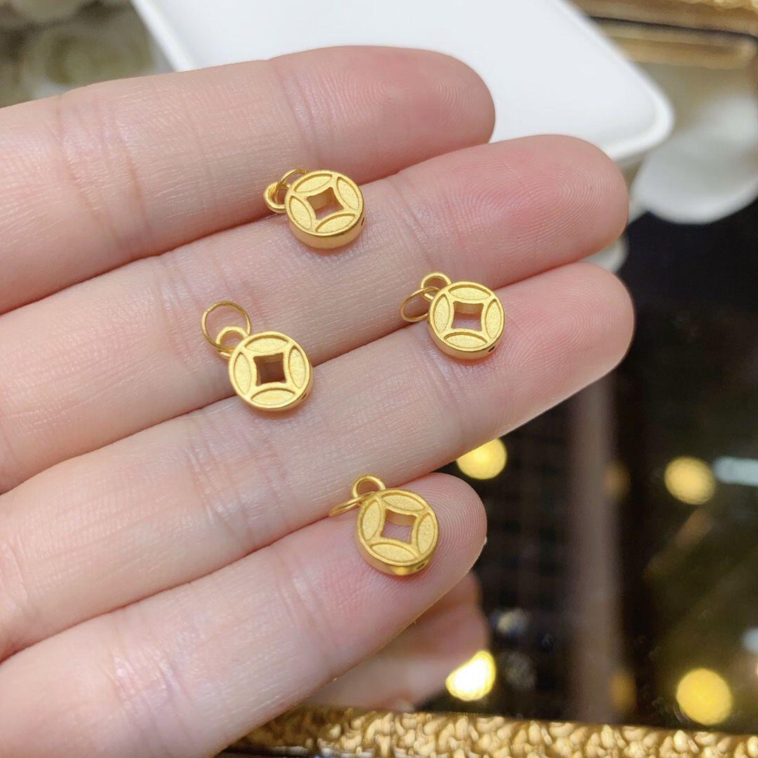 新品钱币吊坠转运珠路路通黄金24k纯金999可搭配锁骨链项链套链女