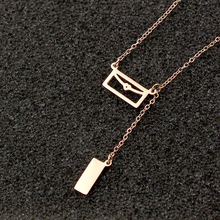 X6-107-2日韩简约可爱包包吊方块项链 女生女包形钛钢锁骨链饰品