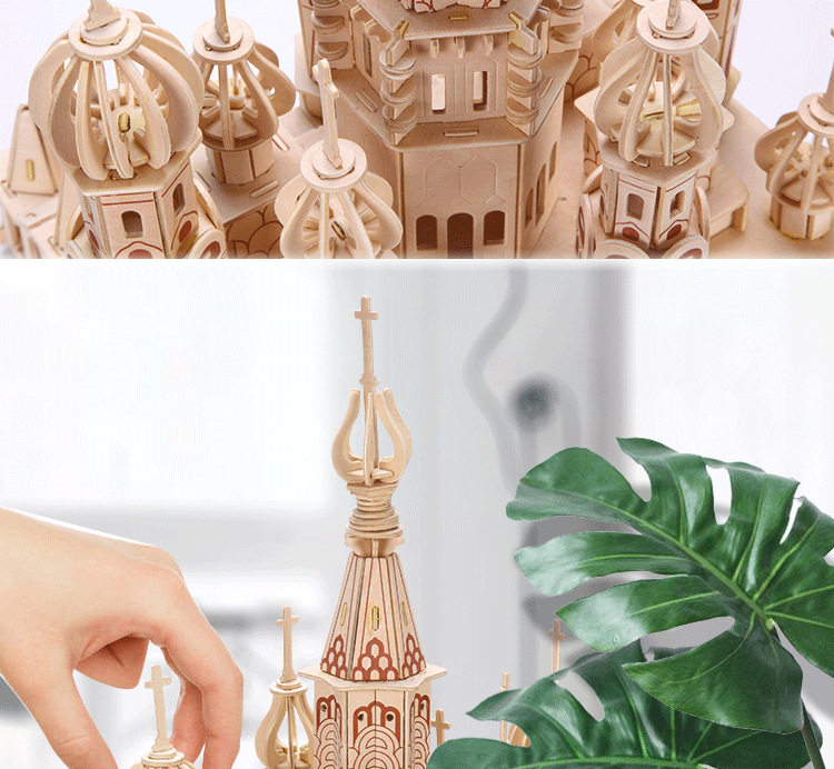 拓文手工3d立体拼图diy圣彼得堡木质拼图拼装建筑模型玩具