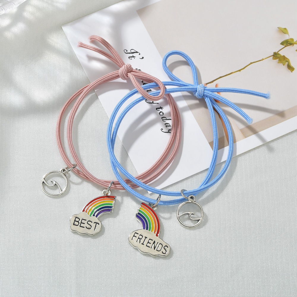 彩虹闺蜜手链情侣姐妹学生一对装拼接头绳发绳饰品