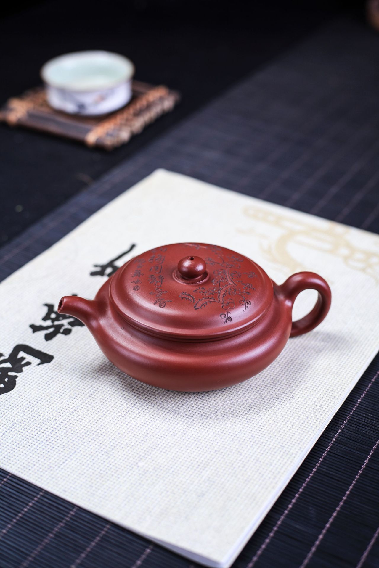 宜兴紫砂扁梅香仿古紫砂壶原矿大红袍大口扁壶王国望茶壶功夫茶具