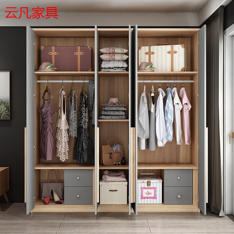 衣柜衣柜现代简约板式衣柜木质卧室组合欧式大衣橱五六门衣柜