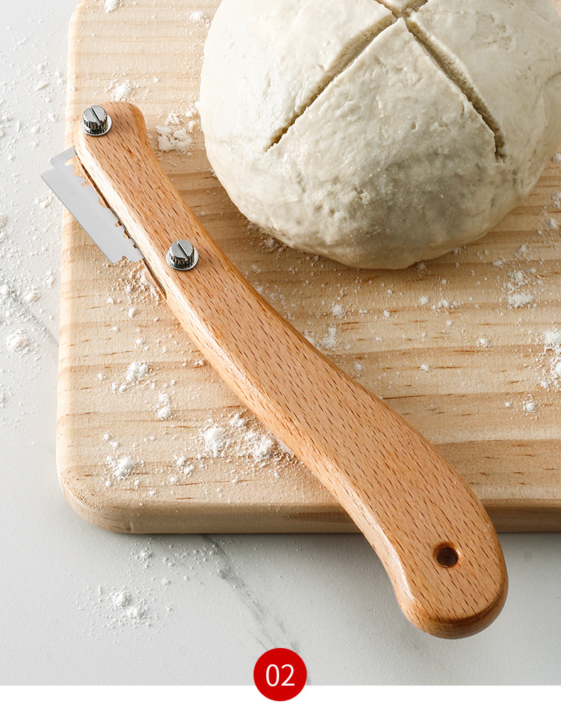 厂家批发实用木柄弧形面包割刀 欧式割纹刀厨房好帮手烘培工具