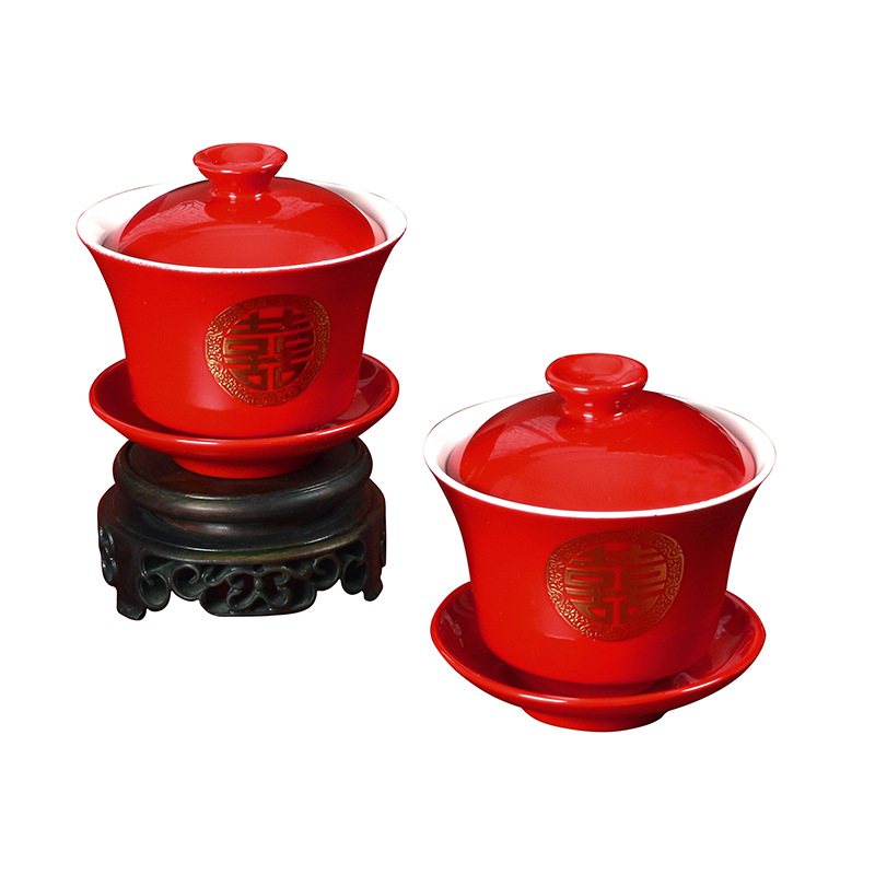 Creative Style Wedding Tea Cup HY Chinese Tea Set Wedding Worship Ceramic Bowl Tea Cup Wholesale