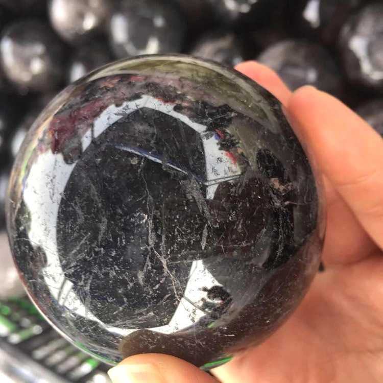 厂家批发天然水晶球黑发晶球黑碧玺球风水球居家摆件工艺品