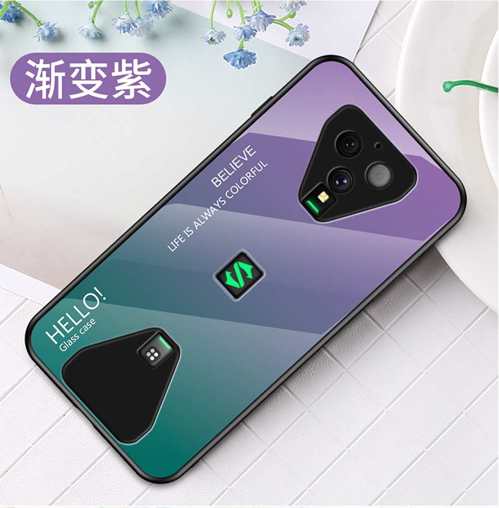 适用黑鲨3pro手机壳渐变创意新款时尚全包个性钢化玻璃保护套外壳