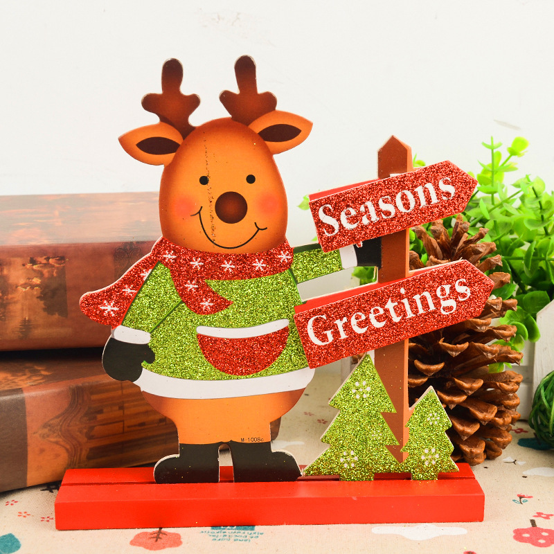 New Wooden Table Decoration Santa Claus Desktop Small Ornaments David's Deer Snowman Bar Decoration Holiday Children's Gift