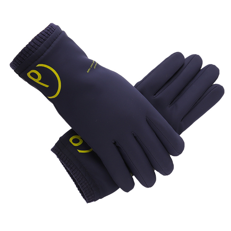 Thermal Gloves Men's Winter Print Touch Screen Fleece-Lined Thickened Screw Mouth Waterproof Windproof Cycling Cold-Resistant Electrombile Gloves