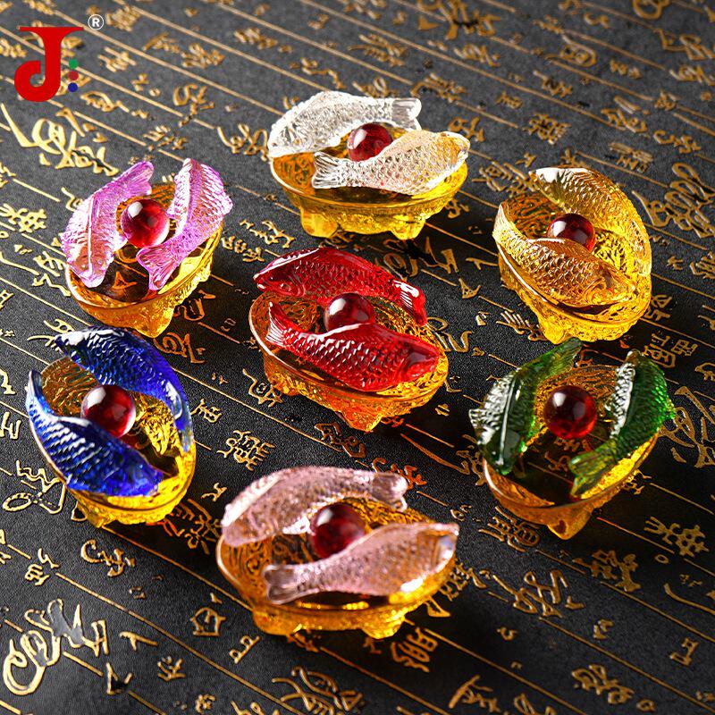 七彩水晶琉璃鱼黄水晶年年有余招财风水摆件吉祥鱼家居客厅装饰品