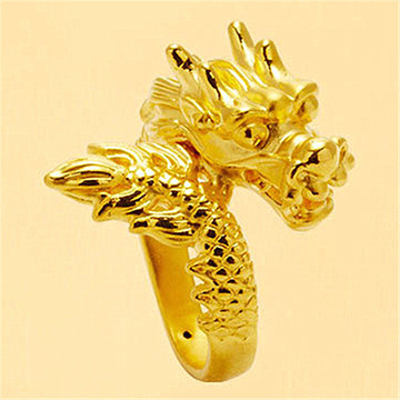 龙临天下镀黄金龙头戒指镀金霸王龙戒指 男开口指环镀黄金龙戒指