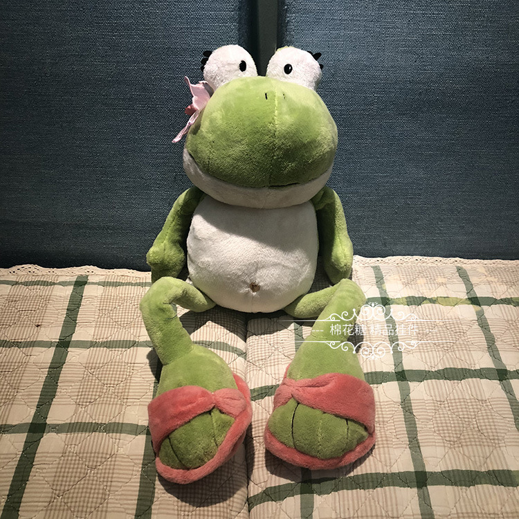 可爱拖鞋长腿带花青蛙公仔情侣玩偶布娃娃毛绒玩具生日礼物批发