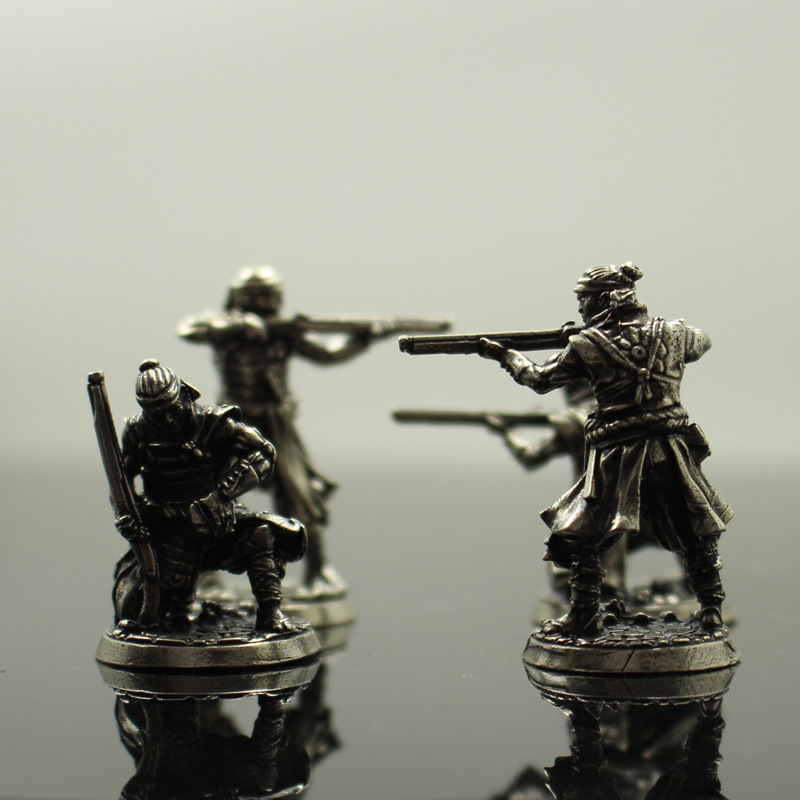 白铜日本幕府武士炮兵古代兵人玩具模型成品桌面游戏汽车摆件手