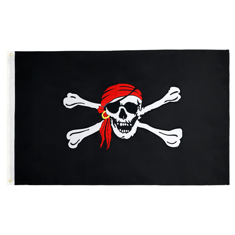 厂家直销3*5ft加勒比海盗旗帜90*150cm牛津布刺绣骷髅头海盗旗