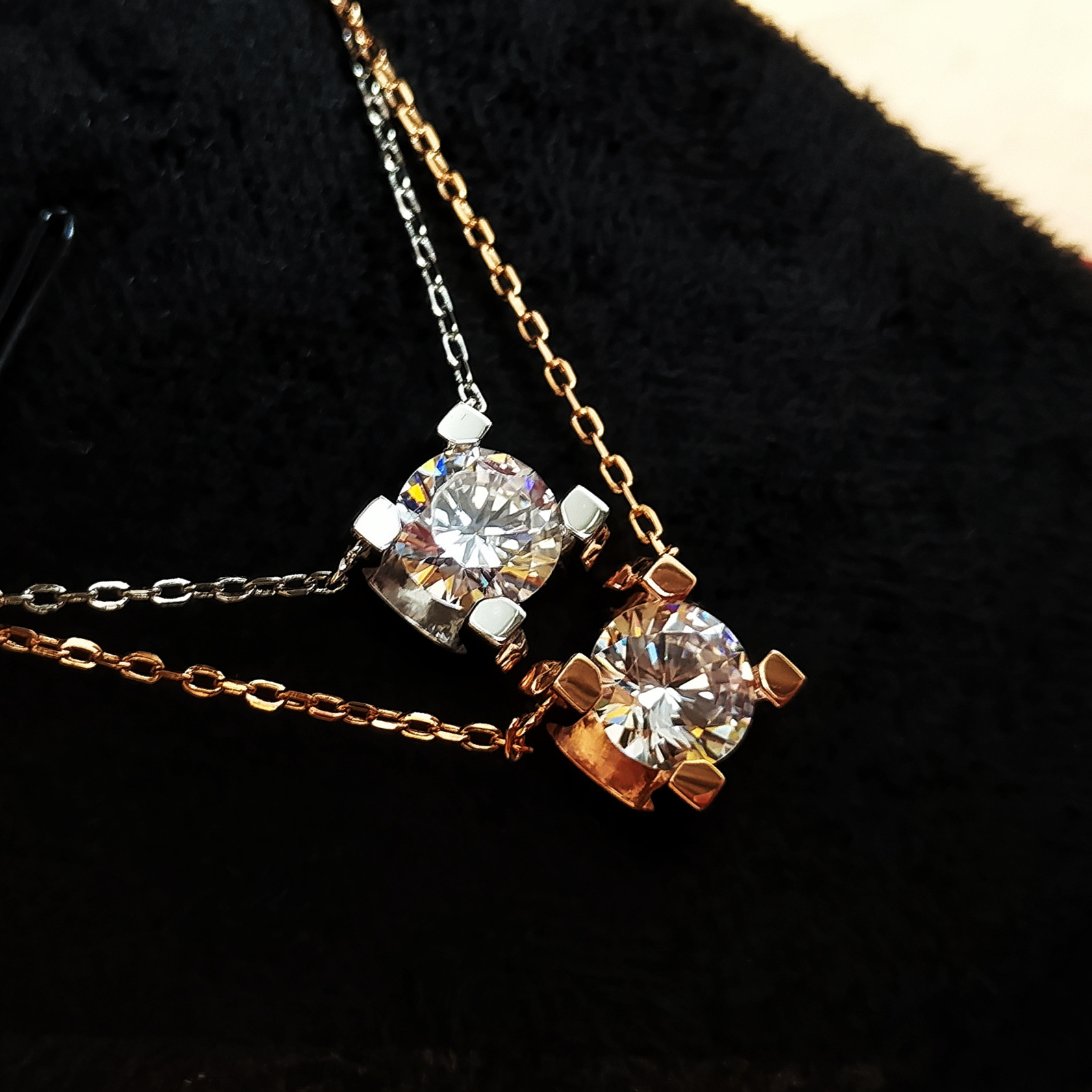 单钻牛头项链时尚925银镀金1克拉主钻吊坠牛头款锁骨链厂家直销