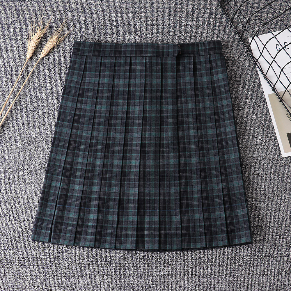 jk制服裙 优等生长度学生格子日系百褶裙百折裙 海苔格裙校服裙