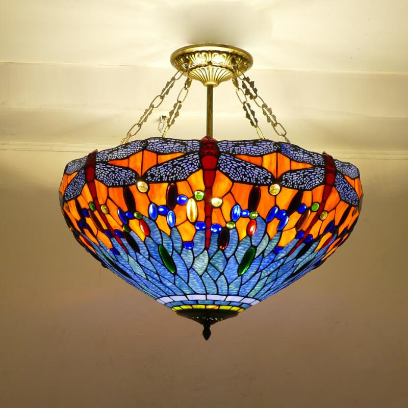 铁艺吊灯 现代简约蒂凡尼彩色吊灯 蜻蜓客厅反吊灯 灯饰厂家批发