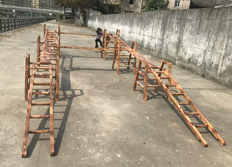 幼儿园攀爬架碳化木16件户外感统训练大型户外玩具木质攀爬架组合