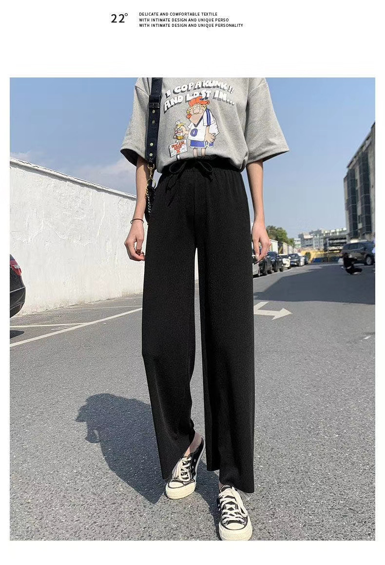 Ice Silk Wide-Leg Pants 2023 Summer New Korean Style High Waist Loose Thin Drooping Straight Casual Mopping Women's Pants