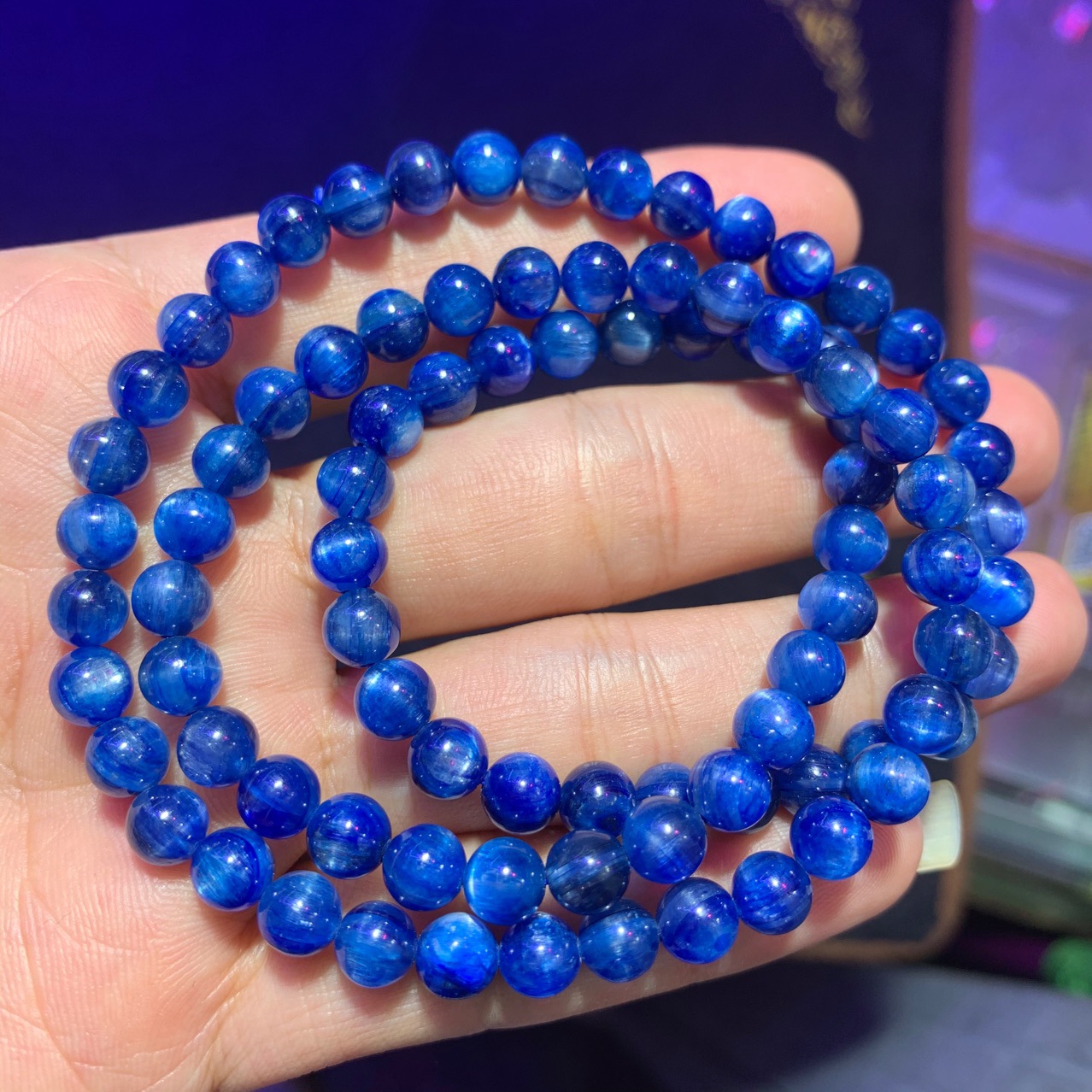 天然蓝晶石手链批发手串女猫眼效应明蓝色宝石 可塘世家珠宝批发