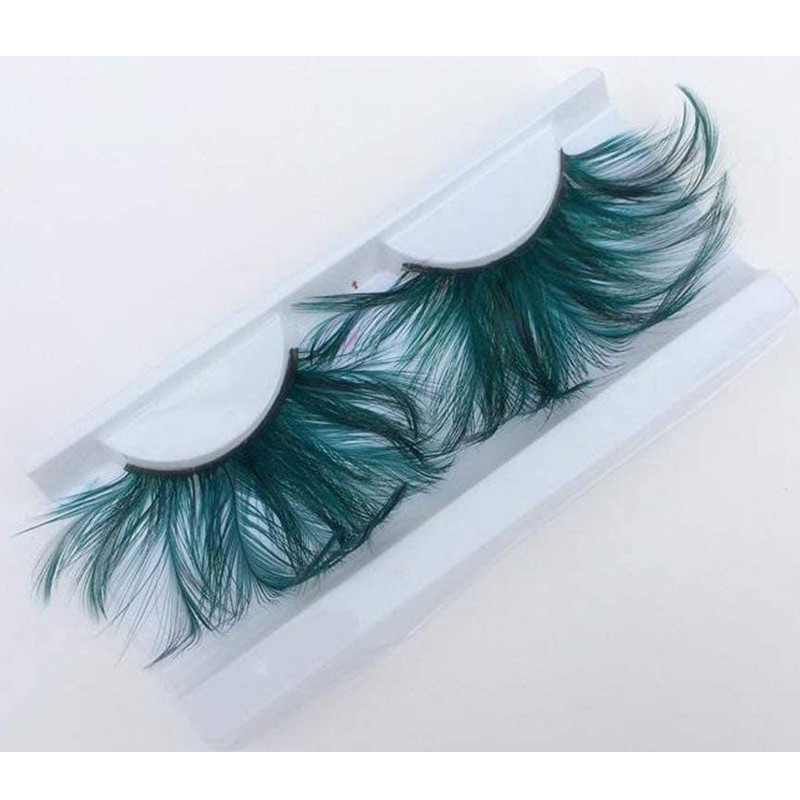 1对 羽毛假睫毛 绿色眼睫毛feather false lashes fake eyelashes