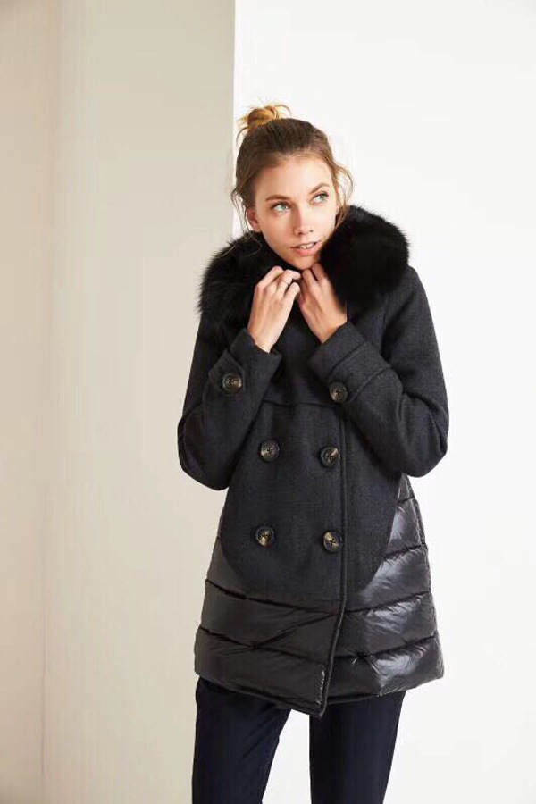 秋冬新款原单法国羽皇羊毛羽绒拼接脱卸狐狸毛领皮草大衣超值