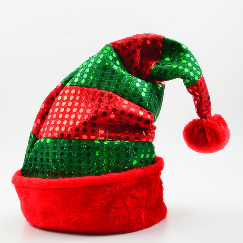 圣诞帽子狂欢精灵帽圣诞节用品圣诞红绿拼接圣诞帽亮片金丝绒