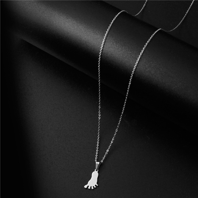 Korean Style Cute Foot Foot Necklace Pendant Stainless Steel Laser Sculpture Customized Item Female Chain Mother's Day Gift