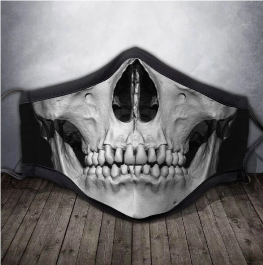 跨境亚马逊骷髅头口罩黑色防尘印花万圣节口罩涤纶布料可定制