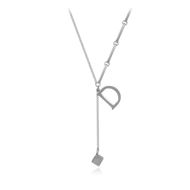 Titanium Steel Colorfast Necklace for Women Special-Interest Design Simple Letters Short Pendant Clavicle Chain Korean Style Normcore Necklace