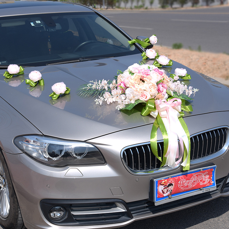 846韩式森系主婚车装饰车头套装仿真玫瑰婚车香槟色结婚花车 实价