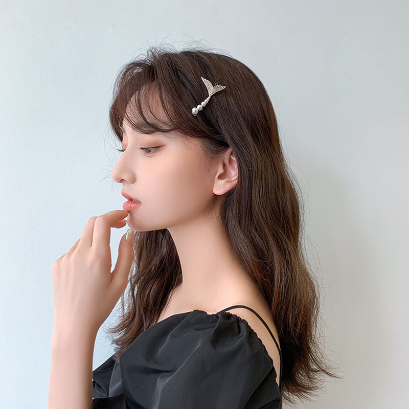 韩国小众设计美人鱼尾发夹边夹网红气质刘海夹简约百搭珍珠一字夹